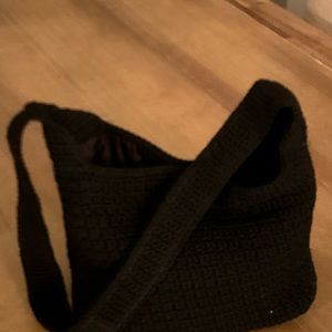 Black boho crochet handbag